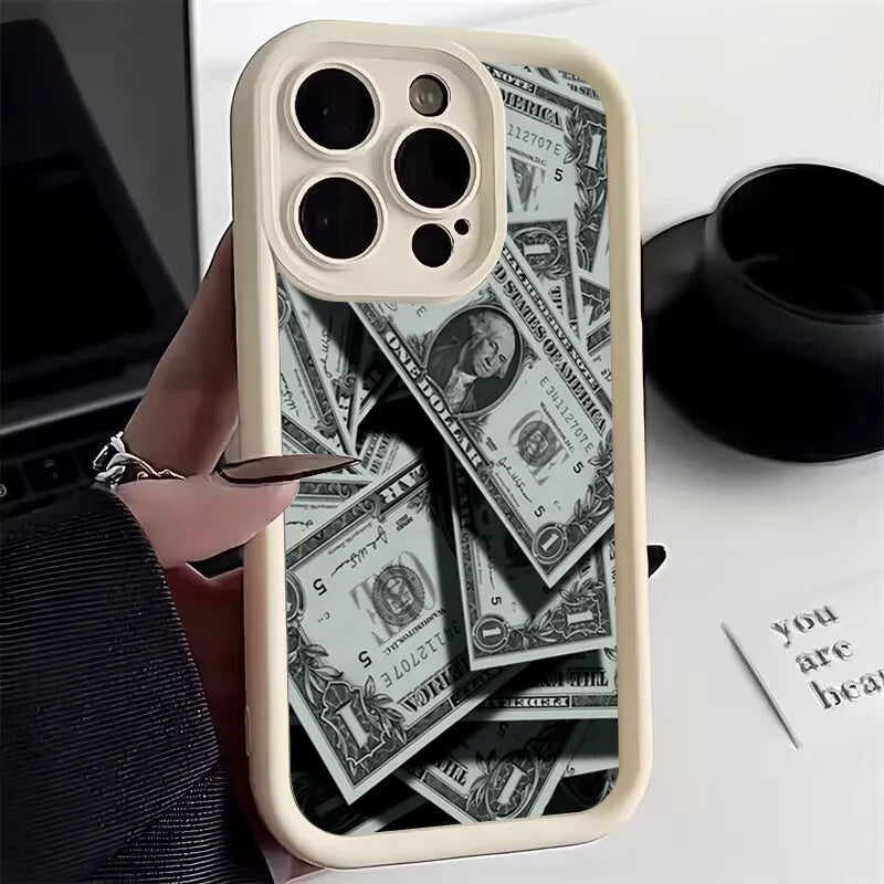 πΈ Black Bamboo Banknote Design β Full-Coverage Silicone Case for iPhone