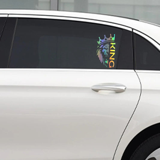 👑 KING Lion Crown Car Sticker – Holographic Style
