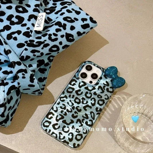 Colorful Leopard Bowknot iPhone Case - 3D Diamond Glitter Cover