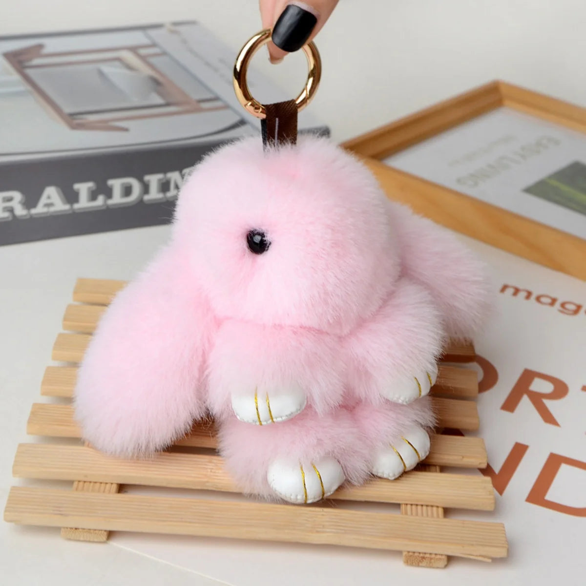 Fluffy Bunny Keychain – Soft Fur Pompon Charm for Bag or Car