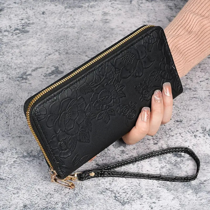 ๐ธโจ Elegant Floral Embossed Zipper Wallet โจ๐ธ