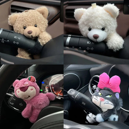 Cute Plush Bear & Character Car Dashboard Steering Lever Decor