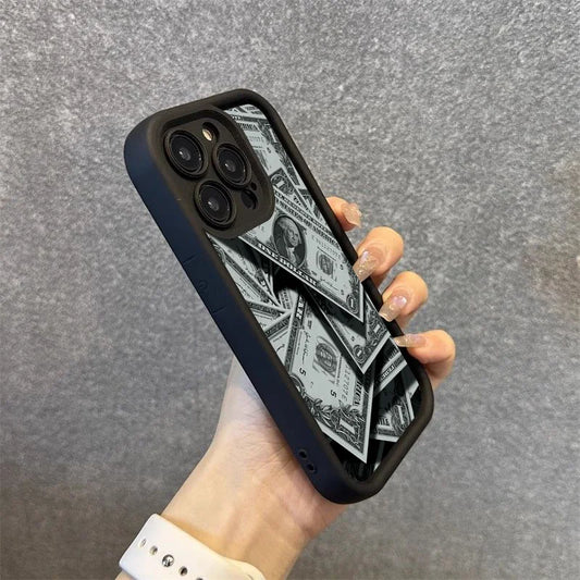 💸 Black Bamboo Banknote Design – Full-Coverage Silicone Case for iPhone