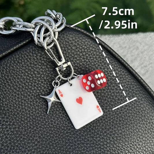 3D Dice Playing Card Keychain - Resin Charm Pendant