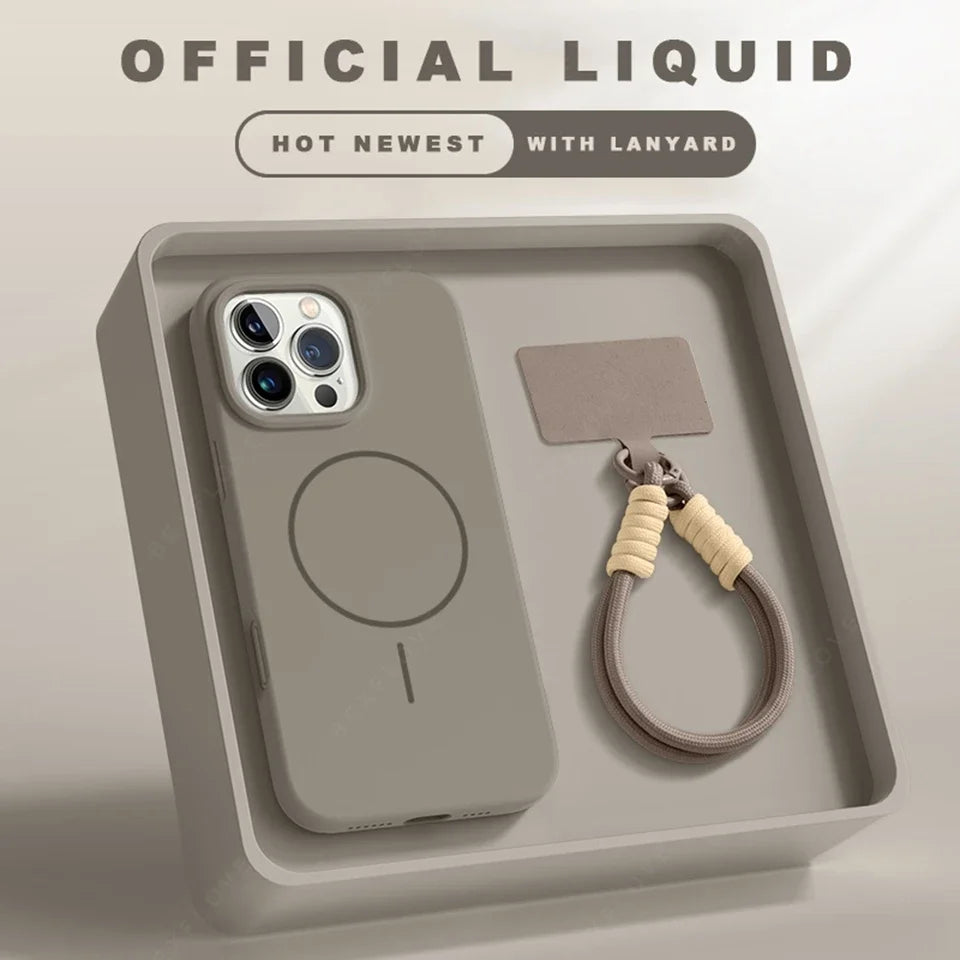 📱 Official Liquid Silicone Case with Lanyard – Soft Touch, Strong Grip 💼