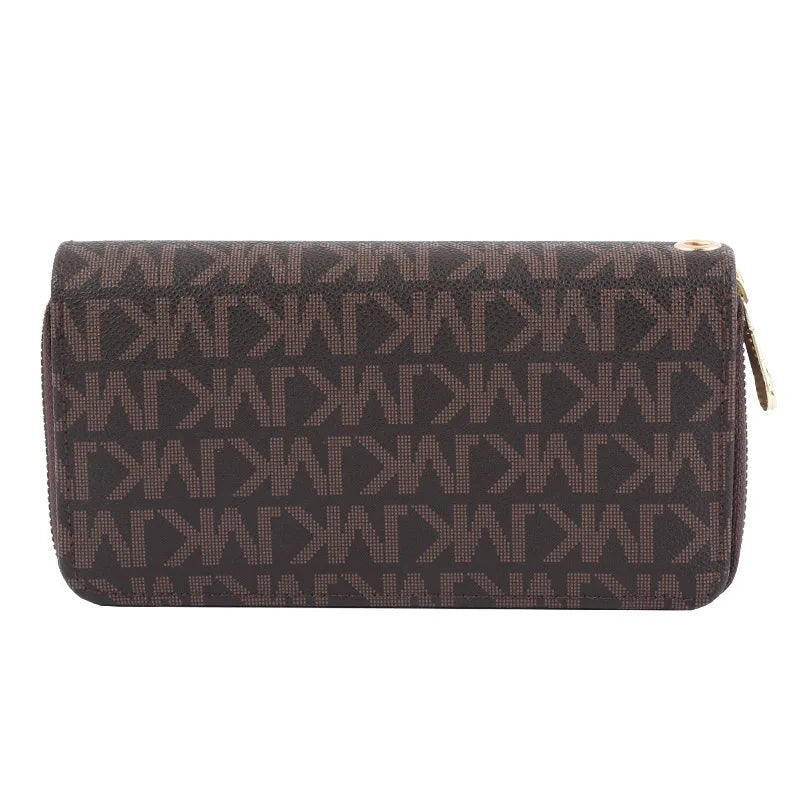 Luxury Signature Pattern Double Zipper Wallet with Wrist Strap