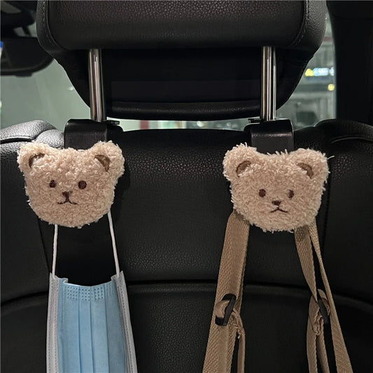 Cute Cartoon Bear Car Seat Hooks - Headrest Organizer Hanger (2pcs)