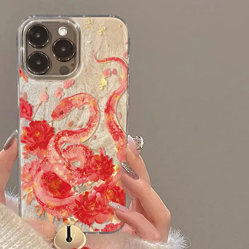🌸✨ Pink Snake iPhone Case – Fierce Meets Floral 🐍📱