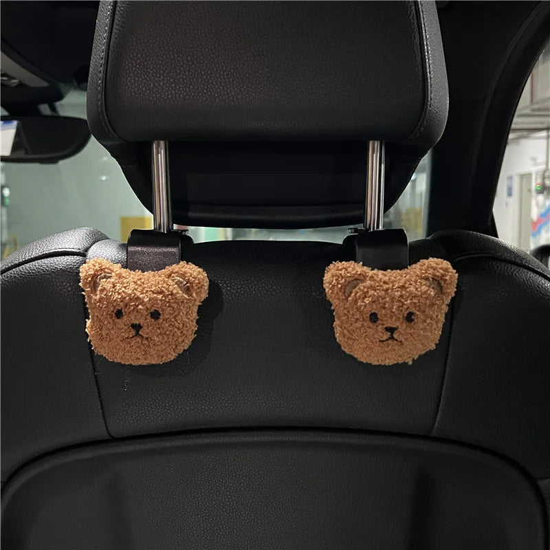 Cute Cartoon Bear Car Seat Hooks - Headrest Organizer Hanger (2pcs)