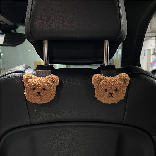Cute Cartoon Bear Car Seat Hooks - Headrest Organizer Hanger (2pcs)