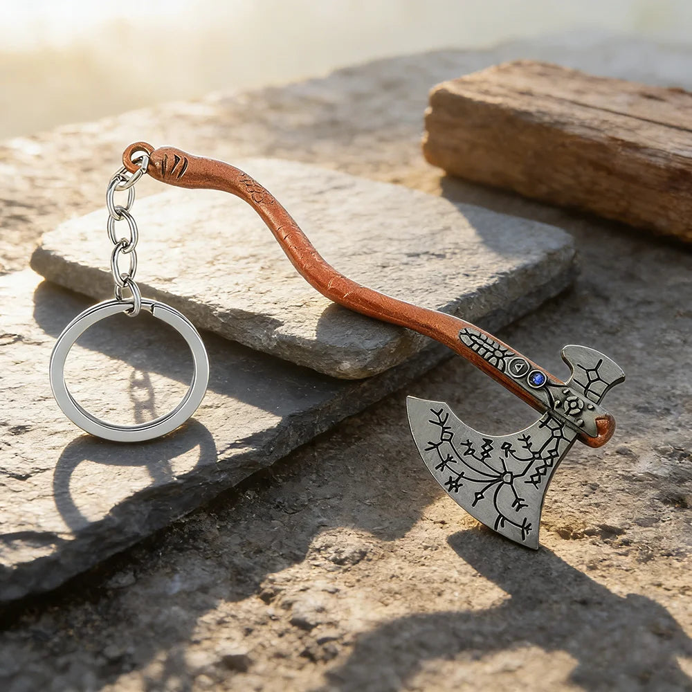 Viking Leviathan Axe Keychain – Nordic Rune Metal Keyring Accessories