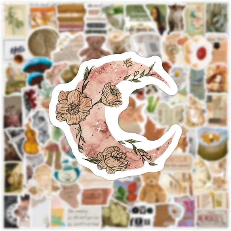 🌿 Vintage Aesthetic Sticker Pack – 100+ Cozy Vibes | 10/30/50/100PCS  🧸✨
