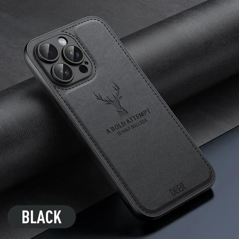🦌 Luxury Cloth Leather Deer Head Pattern Case – Elegant & Durable! 🌟
