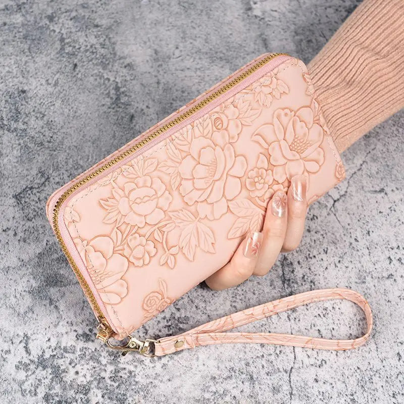🌸✨ Elegant Floral Embossed Zipper Wallet ✨🌸