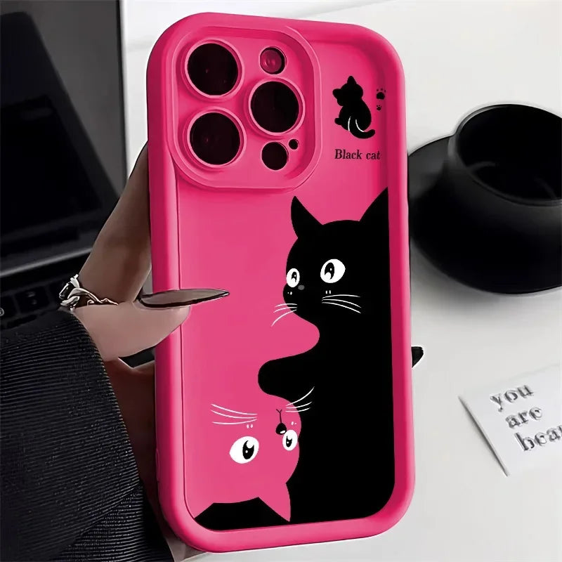Cute Cartoon Cat Case – Soft Shockproof Cover for iPhone