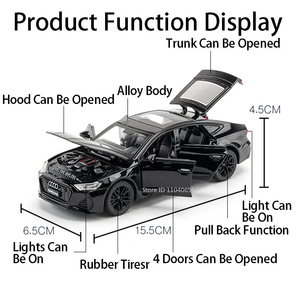 1:32 Audi RS7 Sportback Diecast Model Car – 6 Doors, Pull-Back, Lights