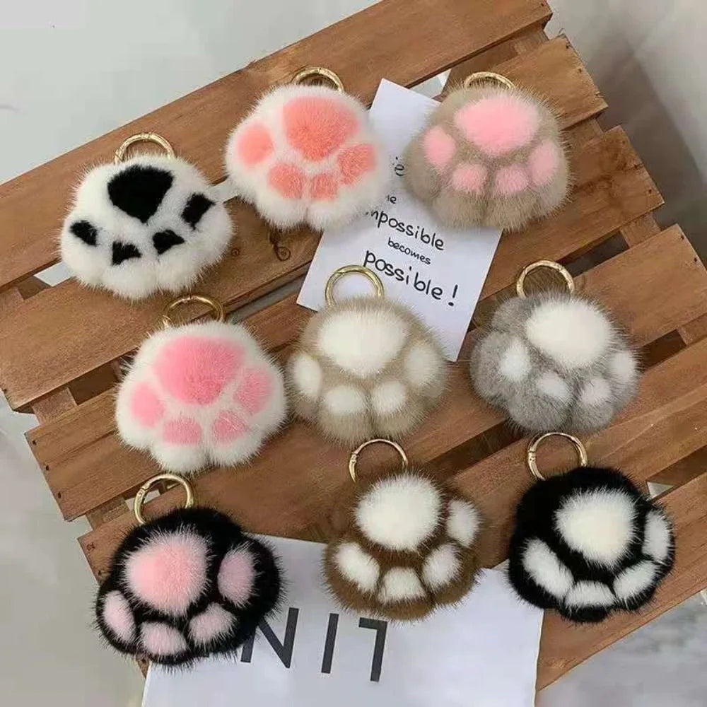 Fluffy Plush Cat Paw Keychain & Bag Charm