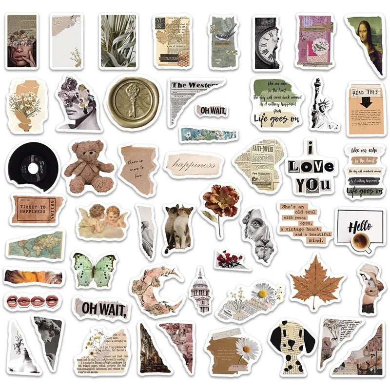 🌿 Vintage Aesthetic Sticker Pack – 100+ Cozy Vibes | 10/30/50/100PCS  🧸✨