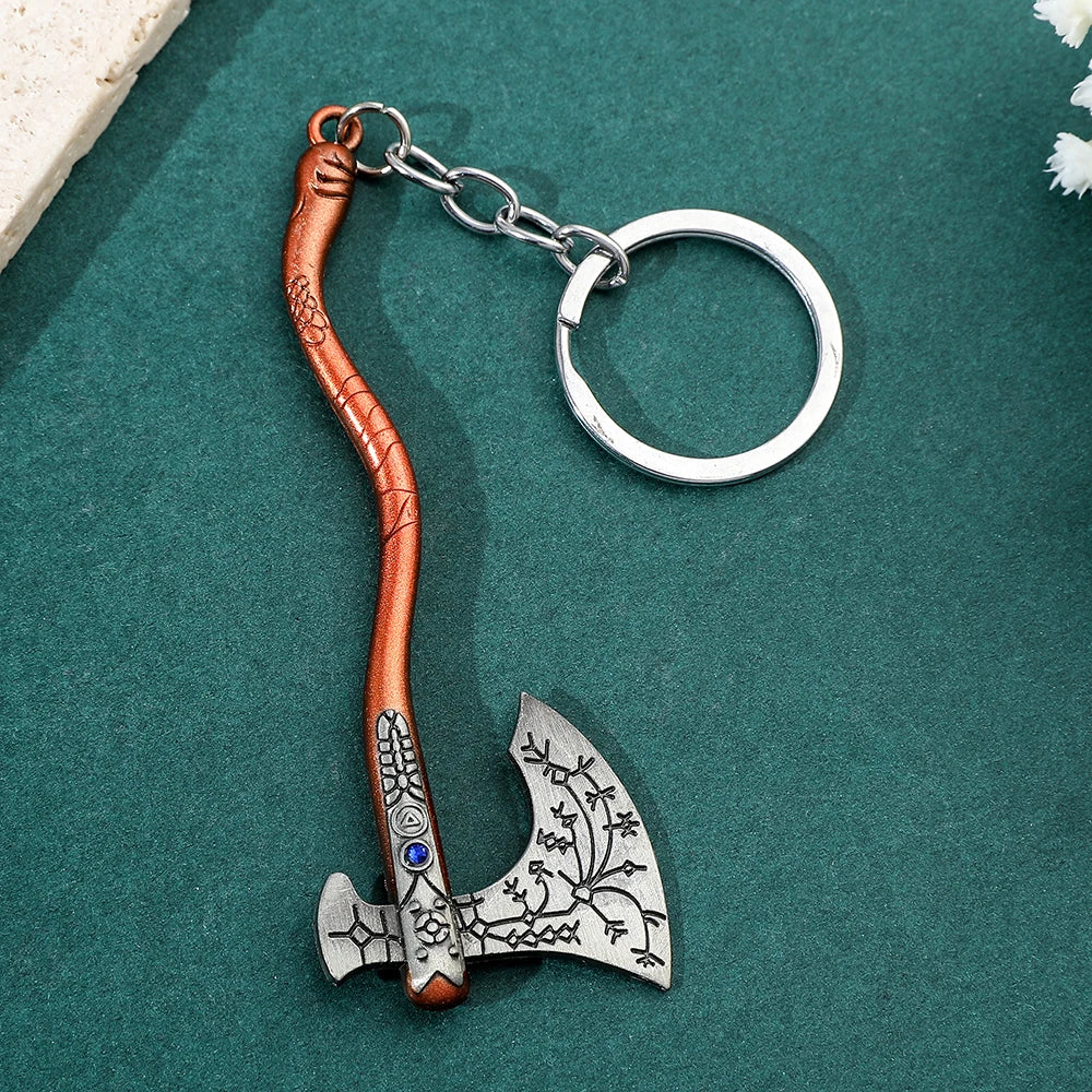 Viking Leviathan Axe Keychain – Nordic Rune Metal Keyring Accessories