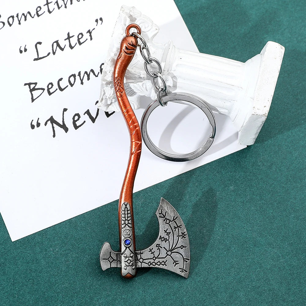 Viking Leviathan Axe Keychain – Nordic Rune Metal Keyring Accessories