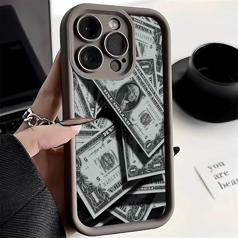 💸 Black Bamboo Banknote Design – Full-Coverage Silicone Case for iPhone