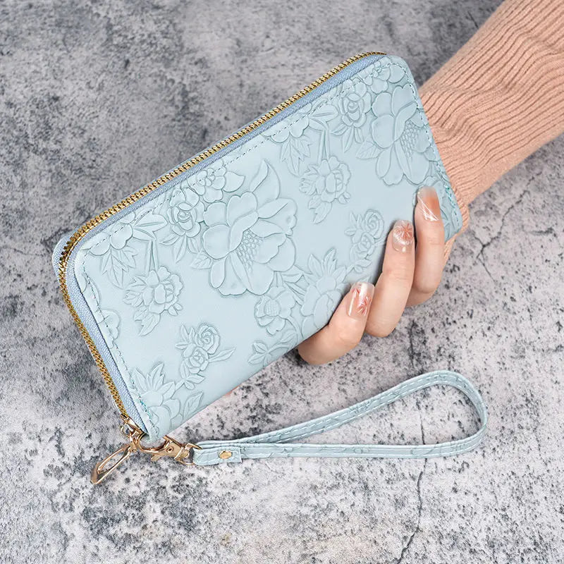 🌸✨ Elegant Floral Embossed Zipper Wallet ✨🌸