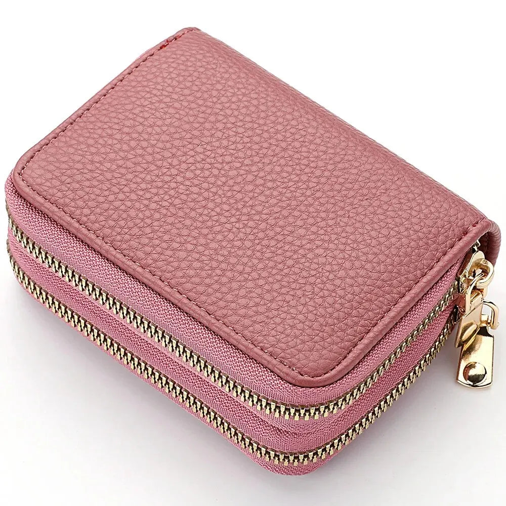 Compact RFID Blocking Double Zipper Card Holder & Wallet