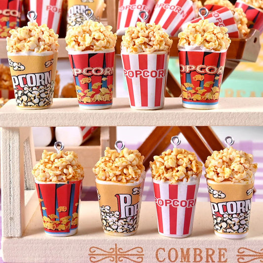 Mini Popcorn Bucket Charms – 10pcs Resin Pendants for DIY Jewelry & Crafts