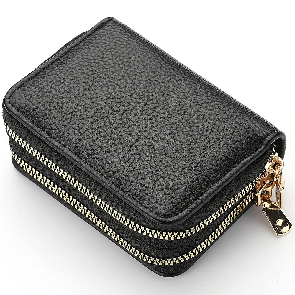 Compact RFID Blocking Double Zipper Card Holder & Wallet