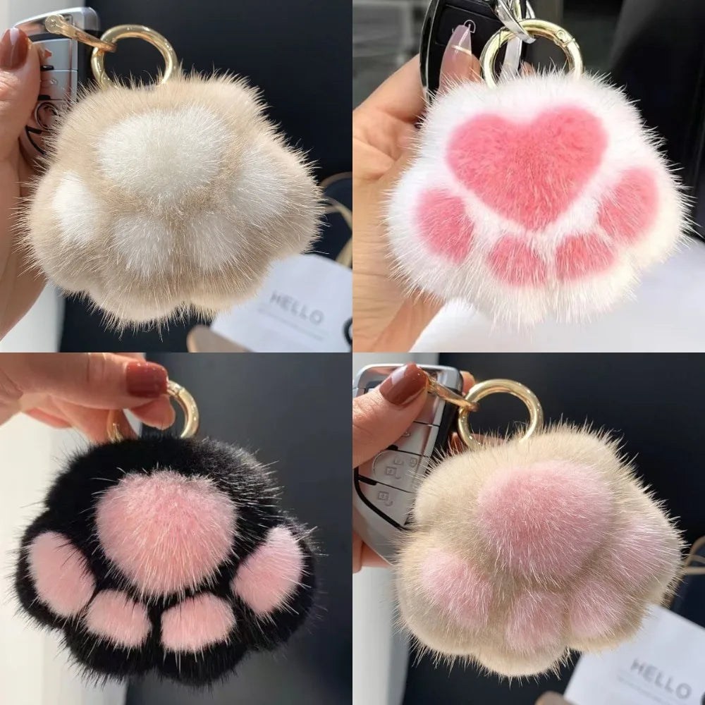 Fluffy Plush Cat Paw Keychain & Bag Charm