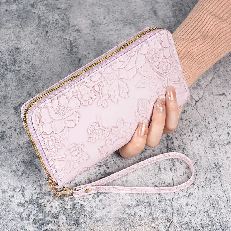 🌸✨ Elegant Floral Embossed Zipper Wallet ✨🌸