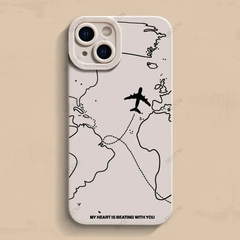 ✈️ Travel-Inspired Airplane Route Phone Case – Soft Silicone for iPhone