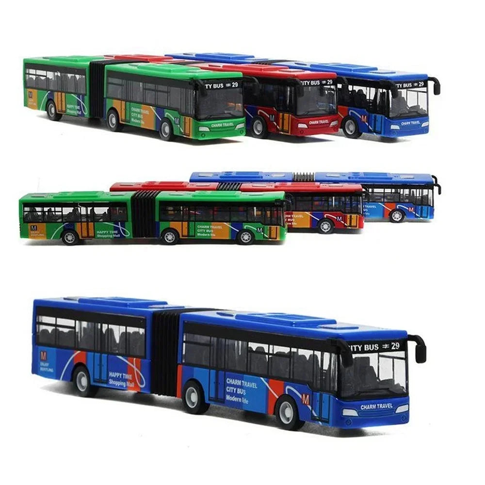 🚌 Colorful City Bus Toy – Articulated Diecast Model with Pull-Back Action