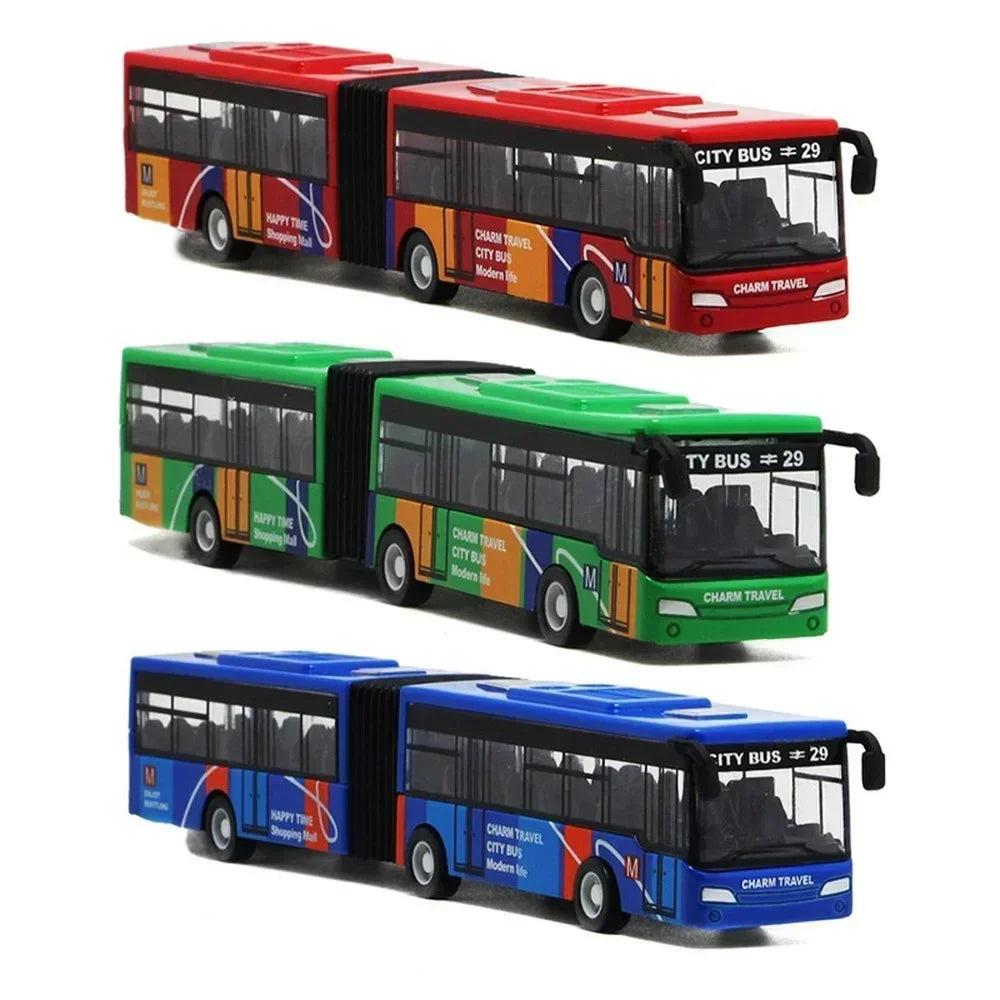 🚌 Colorful City Bus Toy – Articulated Diecast Model with Pull-Back Action