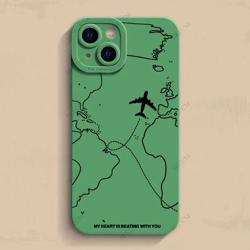 ✈️ Travel-Inspired Airplane Route Phone Case – Soft Silicone for iPhone