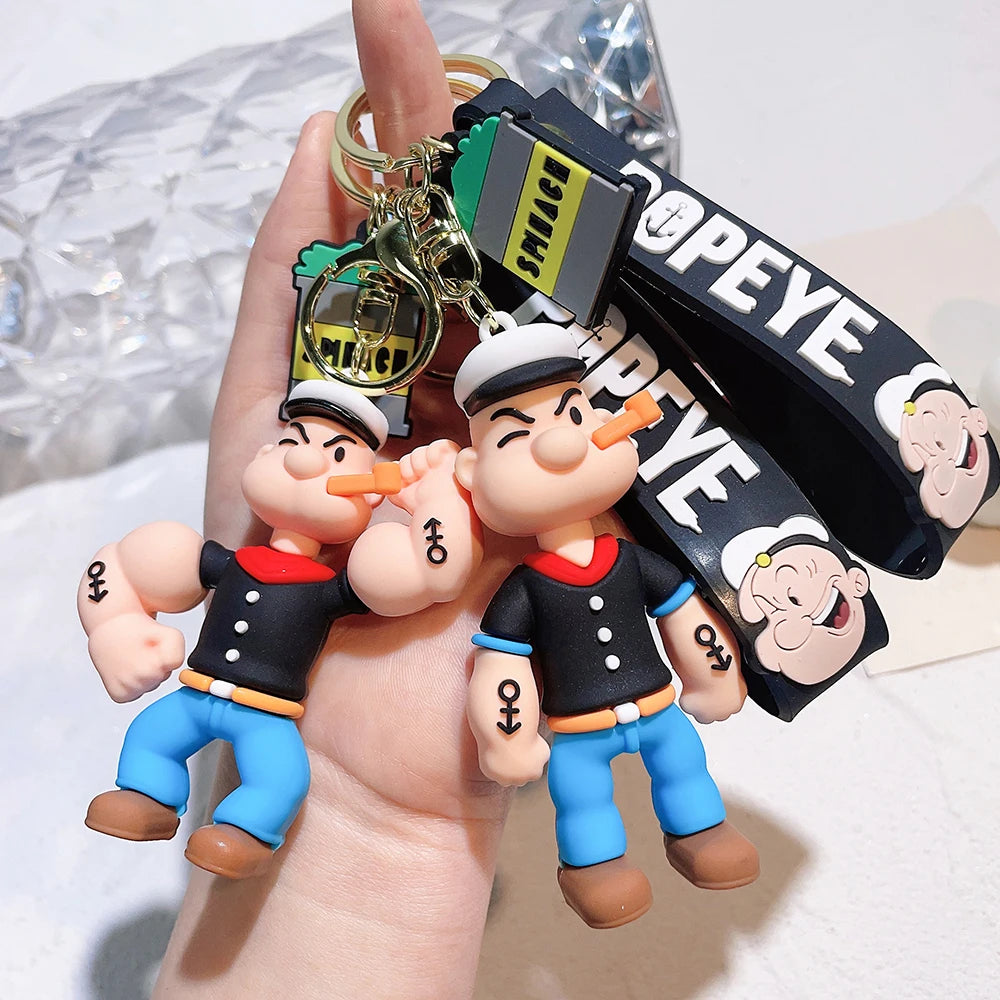 Popeye Silicone Keychain – Cute Cartoon Doll Pendant for Bags & Keys