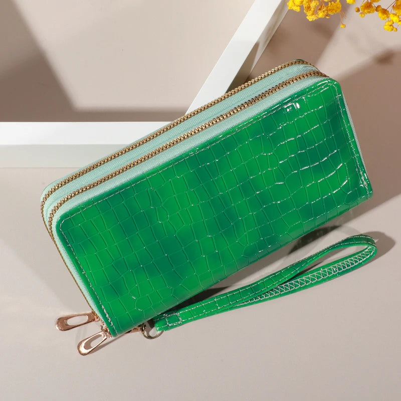 Luxury Crocodile Pattern Double Zipper Wallet & Wristlet Clutch
