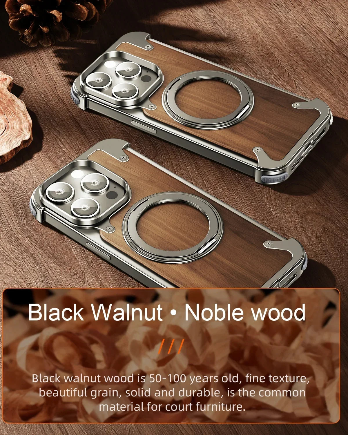 Natural Wood iPhone Case with MagSafe & Built-in Stand – Premium Shockproof Protection 🌿📱✨