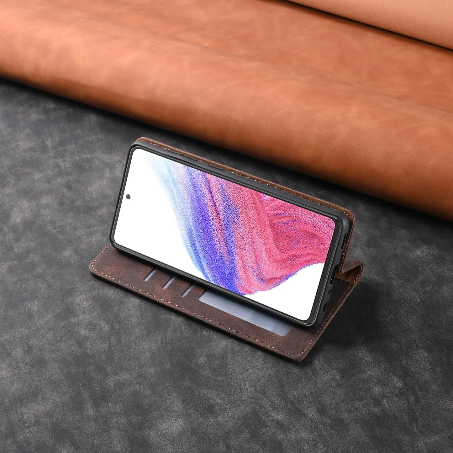 📔 Elegant Leather Flip Wallet Case – For Samsung Galaxy | Card Holder & Full Protection