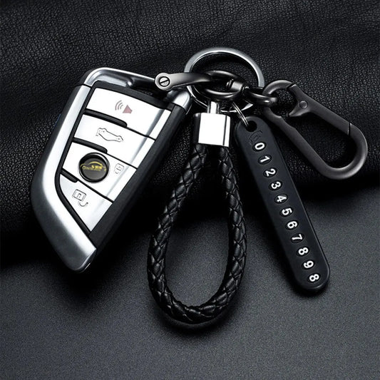 DIY Number Plate Keychain - Punk Leather Rope Anti-Lost Car Key Chain