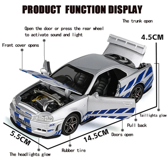 🏁 1:32 Skyline Ares GTR R34 Model Car – Pure Racing Spirit 🏎️