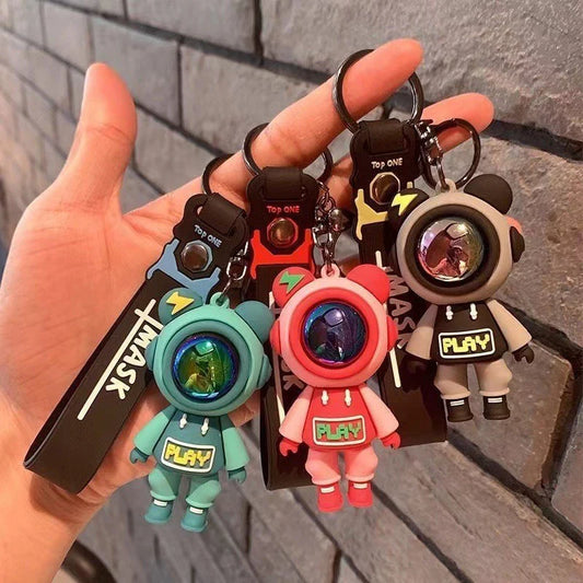 🔌⚡ Cartoon Lightning Bear Keychain – Adorable Astronaut Vibes! 🐻🚀