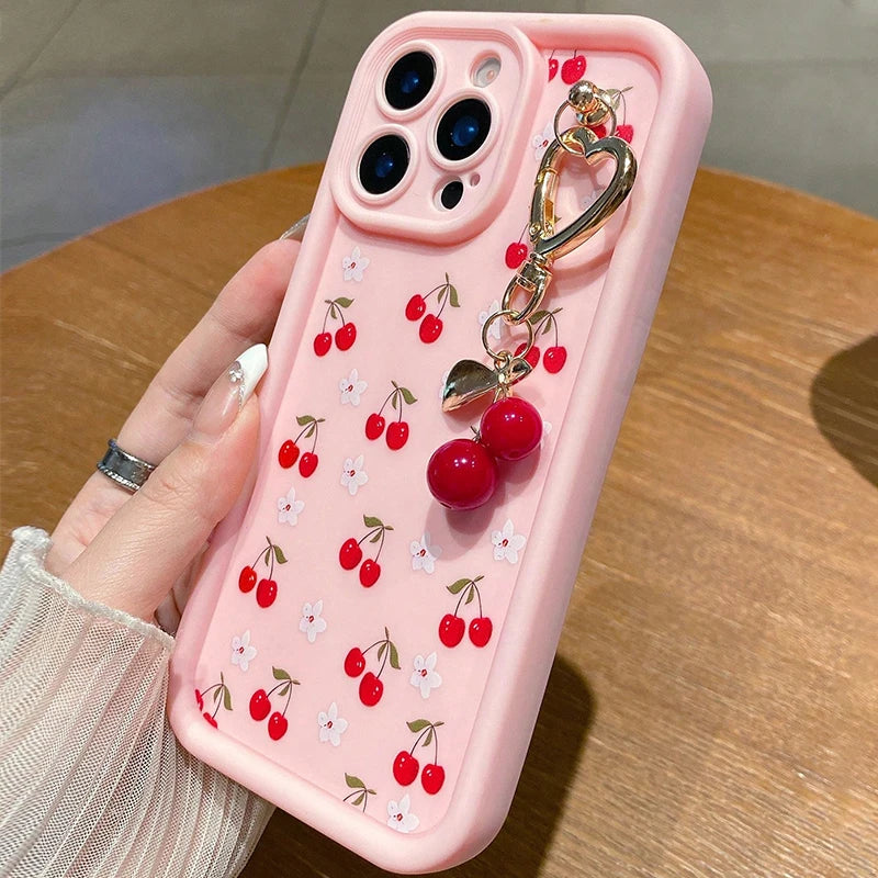 Cute 3D Cherry Pendant iPhone Case - Soft TPU Cover