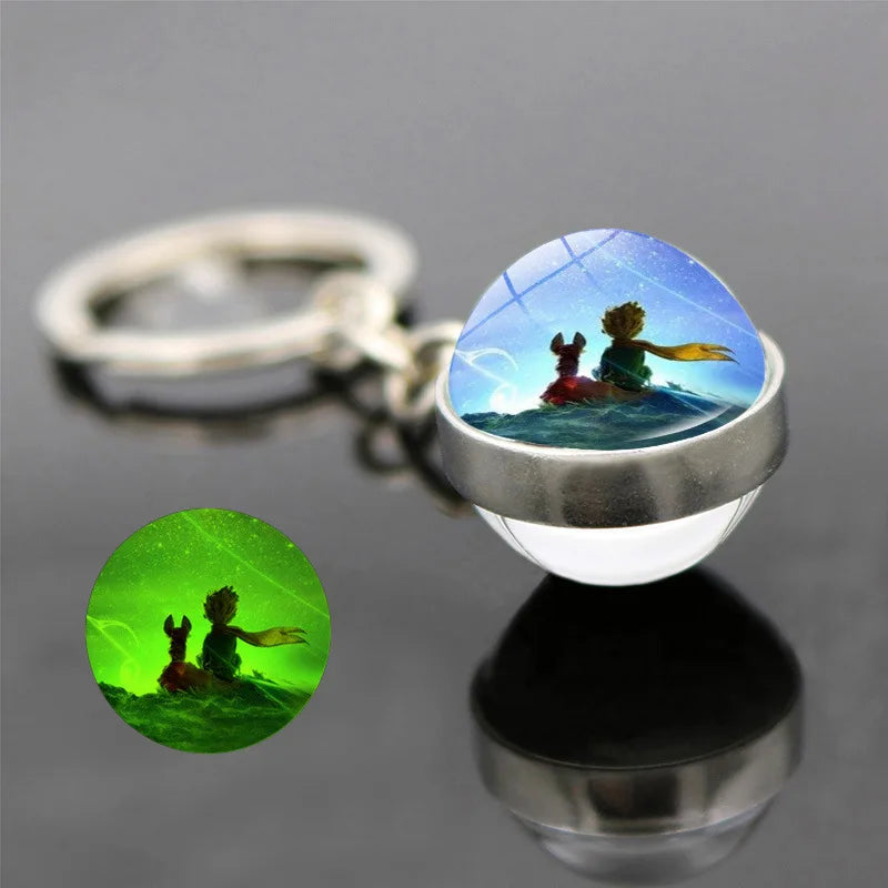 The Little Prince & Fox Luminous Keychain – Dreamy Double-Sided Glass Pendant