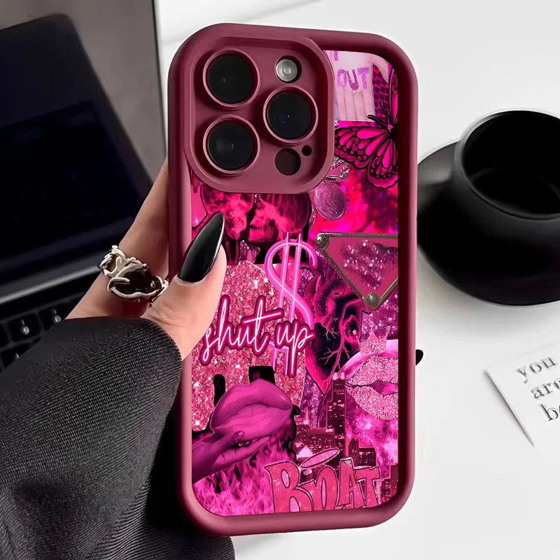 Pink Lips & Banknote Print iPhone Case - Soft Silicone Cover