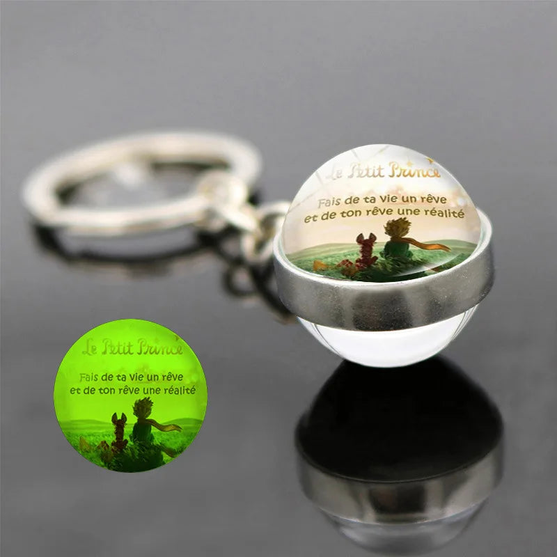 The Little Prince & Fox Luminous Keychain – Dreamy Double-Sided Glass Pendant