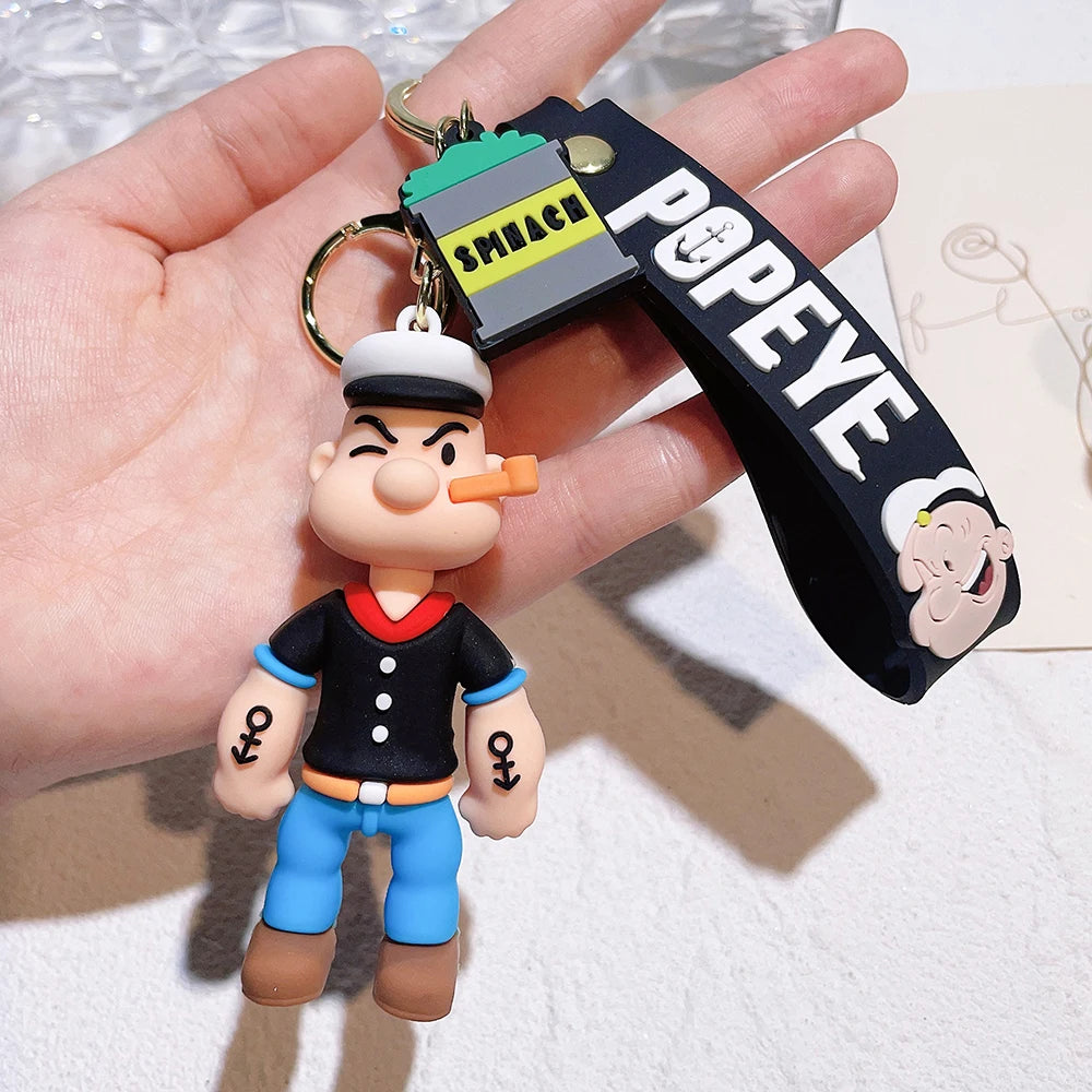 Popeye Silicone Keychain – Cute Cartoon Doll Pendant for Bags & Keys
