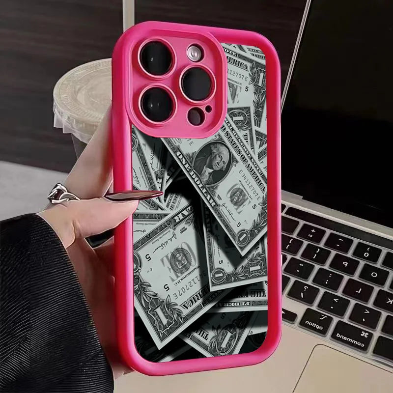 💸 Black Bamboo Banknote Design – Full-Coverage Silicone Case for iPhone