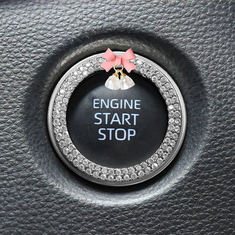Crystal Rhinestone Engine Start Button Ring Decal with Bowknot