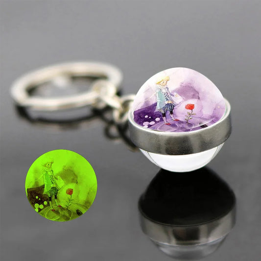 The Little Prince & Fox Luminous Keychain – Dreamy Double-Sided Glass Pendant